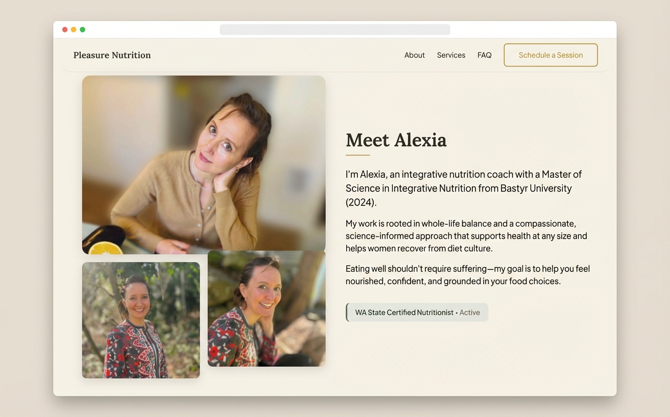 Pleasure Nutrition — clean landing page for a nutrition coach